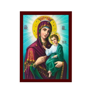 Virgin Mary Theotokos Catholic Icon, Handmade Christian Wall Art on Wood, Religious Devotional Gift, Home Decor