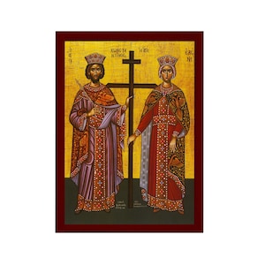 Saint Constantine icon & Saint Helen icon, Handmade Greek Christian Orthodox Icon, St Constantine and Helen Byzantine art wall hanging