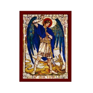 Archangel Michael icon, Handmade Greek Orthodox icon of St Michael, Byzantine art wall hanging on wood plaque religious icon, religious gift