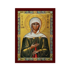 Saint Xenia icon, Handmade Greek Orthodox icon of St Xenia of St. Petersburg, Byzantine art wall hanging icon wood plaque, religious decor