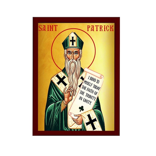 Saint Patrick icon, Handmade Greek Orthodox Catholic icon of St Patrick, Byzantine art wall hanging icon wood plaque, religious decor