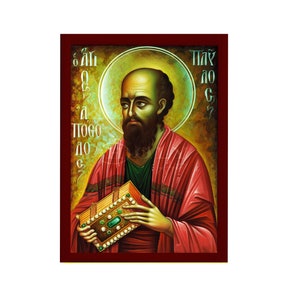 Apostle Paul icon, Handmade Greek Orthodox icon of St Paul the Apostle, Byzantine art wall hanging wood plaque, religious decor