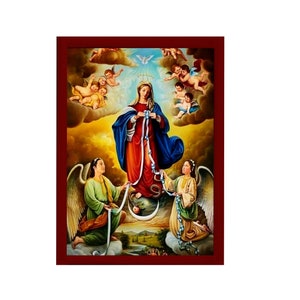 Maagd Maria-pictogram knopenknoop, handgemaakt Grieks-orthodox icoon Panagia Moeder Gods Byzantijnse kunst Theotokos muurhangende houten plaquette
