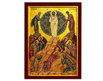 Icono de Jesucristo de la Metamorfosis, icono ortodoxo griego de la Transfiguración hecho a mano, placa de madera para colgar en la pared de arte bizantino, regalo religioso