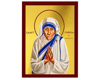 Saint Teresa icon, Handmade Greek Orthodox icon of St Teresa of Calcutta Catholic art, Mother Teresa wall hanging religious gift ideas