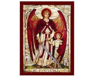 Archangel Raphael Orthodox Icon, Handmade Christian Wall Art on Wood, Byzantine Religious Gift, Home Decor