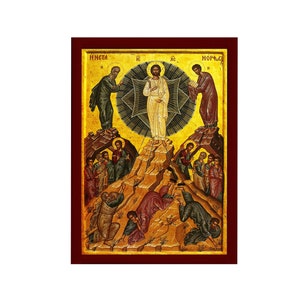 Metamorphosis Jesus Christ icon, Handmade Greek Orthodox icon of the Transfiguration, Byzantine art wall hanging wood plaque, religious gift