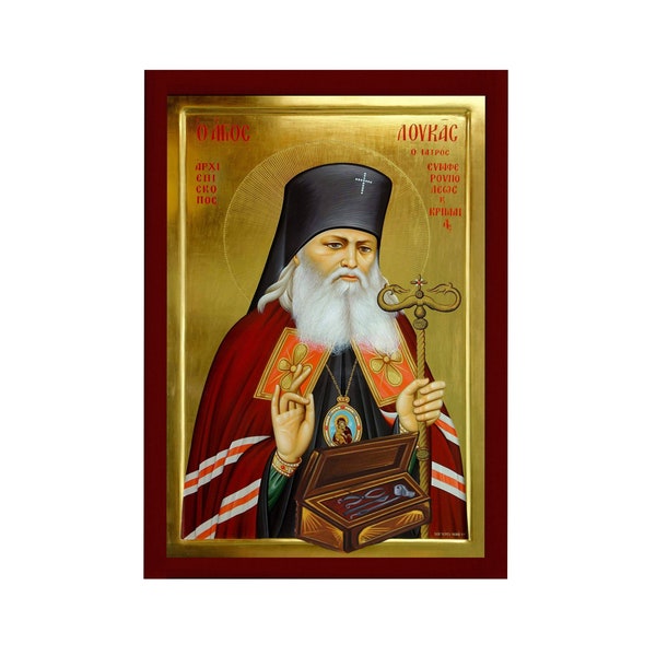 Icône de Saint Luc, Icône grecque orthodoxe faite à la main Saint Lucas de Crimée, mur d’art byzantin accroché à une icône de plaque de bois, décor religieux