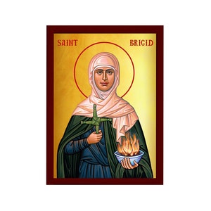 Saint Brigid icon, Handmade Greek Catholic Orthodox icon of St Brigid of Ireland, Byzantine art wall hanging wood plaque religious decor image 1