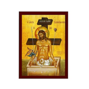 Humiliation of Jesus Christ icon, Handmade Greek Orthodox icon of Extreme Humility, Byzantine art wall hanging wood plaque, religious decor