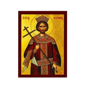 Saint Constantine icon the Great, Handmade Greek Orthodox icon of St Constantine, Byzantine art wall hanging wood plaque, religious gift