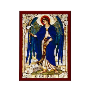 Archangel Gabriel icon, Handmade Greek Orthodox icon of St Gabriel, Byzantine art wall hanging on wood plaque, religious decor
