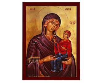 Saint Anna icon Mother of Virgin Mary, Byzantine art wall hanging of Agia Anna, Greek Handmade Orthodox icon of Saint Anne, religious gift