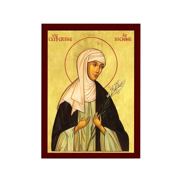 Saint Catherine of Siena icon, Handmade Greek Catholic Orthodox icon of St Catherine, Byzantine art wall hanging wood plaque religious gift