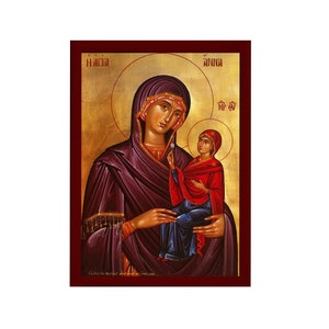 Icono de Santa Ana Madre de la Virgen María, colgante de pared de arte bizantino de Agia Anna, griego Icono ortodoxo hecho a mano de Santa Ana, regalo religioso