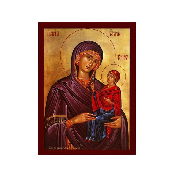 Saint Anna icon Mother of Virgin Mary, Byzantine art wall hanging of Agia Anna, Greek Handmade Orthodox icon of Saint Anne, religious gift