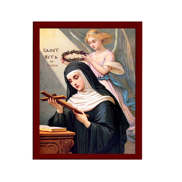 Icône Sainte Rita, Icône grecque-catholique faite à la main Sainte Rita de Cascia, Mur d’art religieux accroché sur icône en plaque de bois, cadeau religieux