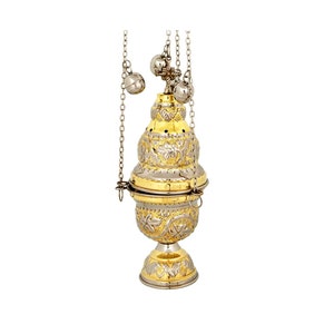 Christian Hanging Brass Resin Incense Burner, Greek Orthodox Thurible Incense holder, Metal Byzantine Censer Perfume burner, religious decor