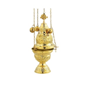 Christian Hanging Brass Resin Incense Burner, Greek Orthodox Thurible Incense holder, Metal Byzantine Censer Perfume burner, religious decor