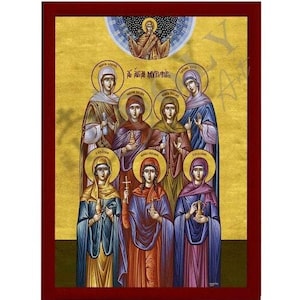 Het pictogram van de heilige mirre dragende vrouwen, handgemaakt Grieks-orthodox icoon, Byzantijnse kunstmuur hangend aan houten plaquette, religieus decor