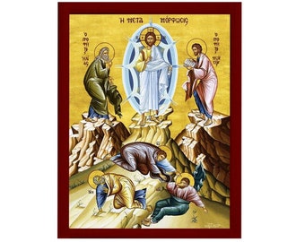 Ícone da Metamorfose de Jesus Cristo, ícone ortodoxo grego da Transfiguração feito à mão, placa de madeira para pendurar na parede em estilo bizantino, presente religioso.