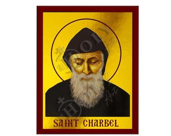 Saint Charbel Charbel Makhlouf Orthodox Icon, Handmade Christian Wall Art on Wood, Byzantine Religious Gift, Home Decor