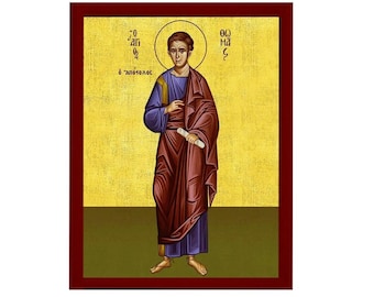 Saint Thomas the Apostle icon, Handmade Greek Orthodox icon of Apostle Evangelist Thomas, Byzantine art wall hanging on wood plaque gift