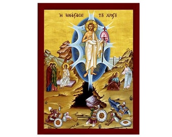 Resurrection Jesus Christ Pantocrator Orthodox Icon, Handmade Christian Wall Art on Wood, Byzantine Religious Gift, Home Decor