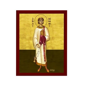Saint Stephen icon, Handmade Greek Orthodox icon St Stephanos the Apostle, Byzantine art wall hanging on wood plaque icon, religious gift