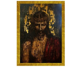 Jesus Christ icon Sina, Handmade Greek Orthodox icon of Jesus Christ Sinai, Byzantine art wall hanging on wood plaque, religious decor