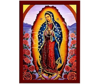 Ícone de Nossa Senhora de Guadalupe, Ícone Católico Artesanal da Virgem Maria de Guadalupe, Mãe de Deus, Theotokos, placa de madeira para pendurar na parede