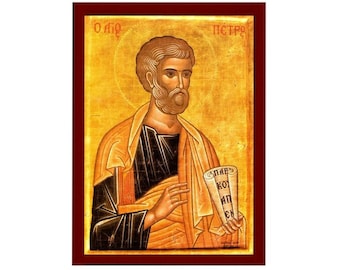 Saint Peter the Apostle Orthodox Icon, Handmade Christian Wall Art on Wood, Byzantine Religious Gift, Home Decor