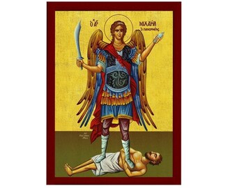 Archangel Michael Panormitis Orthodox Icon, Handmade Christian Wall Art on Wood, Byzantine Religious Gift, Home Decor