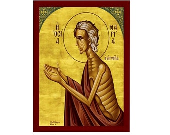 Heilige Maria von Ägypten Ikone, handgemachte kyrillische Ikonen St. Maria von Ägypten, byzantinische Kunst Wandbehang Holztafel, religiöses Geschenk Wohnkultur