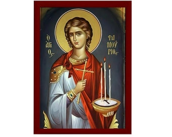 Heilige Phanourios-Ikone, handgemachte kyrillische Ikone St Fanourios neu manifestiert, byzantinische Kunstwandbehang-Holzplakettenikone, religiöses Geschenk