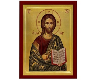 Jezus Christus icoon Verlosser, handgemaakt Grieks-orthodox icoon van onze Heer, Byzantijnse kunstmuur hangend aan houten plaquette, religieus icoon home decor