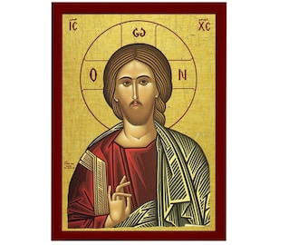 Icona ortodossa di Gesù Cristo, datore di vita, opera d'arte cristiana da parete realizzata a mano su legno, regalo religioso bizantino, decorazione per la casa.