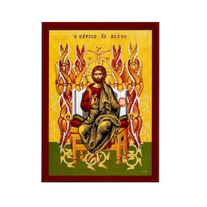 Jesus Christ icon, Handmade Greek Orthodox icon of our Lord of Glory, Byzantine art wall hanging on wood plaque, religious icon home decor