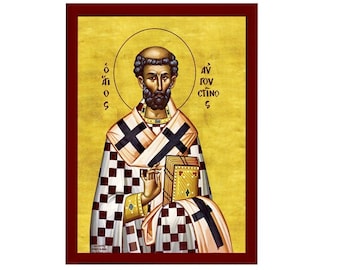 Saint Augustine of Hippo Orthodox Icon, Handmade Christian Wall Art on Wood, Byzantine Religious Gift, Home Decor