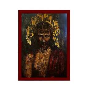 Jesus Christ icon Sina, Handmade Greek Orthodox icon of Jesus Christ Sinai, Byzantine art wall hanging on wood plaque, religious decor