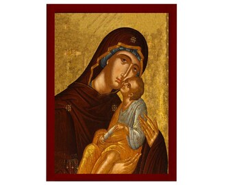 Virgin Mary Glykophilousa Orthodox Icon, Handmade Christian Wall Art on Wood, Byzantine Religious Gift, Home Decor