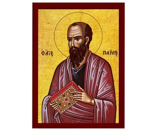 Apostle Paul icon, Handmade Greek Orthodox icon of St Paul the Apostle, Byzantine art wall hanging wood plaque, religious decor gift idea