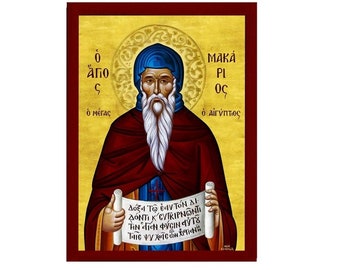Saint Macarius-pictogram, handgemaakte Grieks-orthodoxe icoon St. Makarios van Egypte, Byzantijnse kunst muur hangende houten plaquette, religieus cadeau interieur