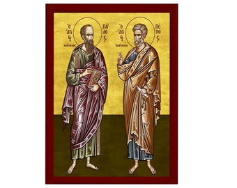 Saint Peter and Paul the Apostles the Apostle Orthodox Icon, Handmade Christian Wall Art on Wood, Byzantine Religious Gift, Home Decor