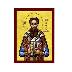 Saint Gregory Palamas icon, Handmade Greek Orthodox icon of St Gregory Palamas, Byzantine art wall hanging plaque, religious gift decor