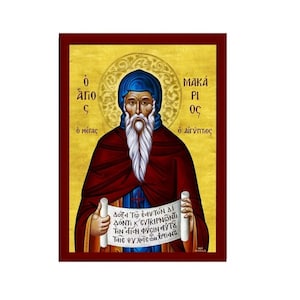 Saint Macarius of Egypt Orthodox Icon, Handmade Christian Wall Art on Wood, Byzantine Religious Gift, Home Decor