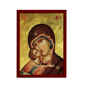 Virgin Mary icon Panagia Portrait, Greek Christian Orthodox Icon, Mother of God Byzantine art Theotokos handmade wall hanging wood plaque