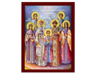 Saint Romanov Family icon, Handmade Greek Orthodox icon of Romanovs icon Byzantine Catholic art wall hanging plaque, religious gift