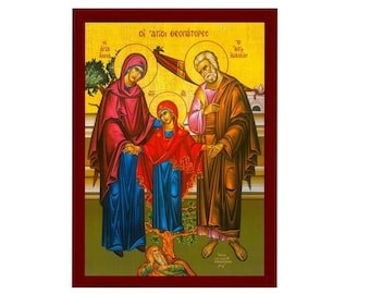 Saint Joachim and Anna Orthodox Icon, Handmade Christian Wall Art on Wood, Byzantine Religious Gift, Home Decor