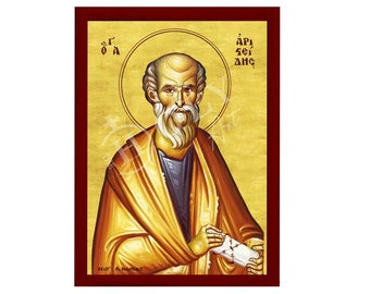 Saint Aristides of Athens Orthodox Icon, Handmade Christian Wall Art on Wood, Byzantine Religious Gift, Home Decor